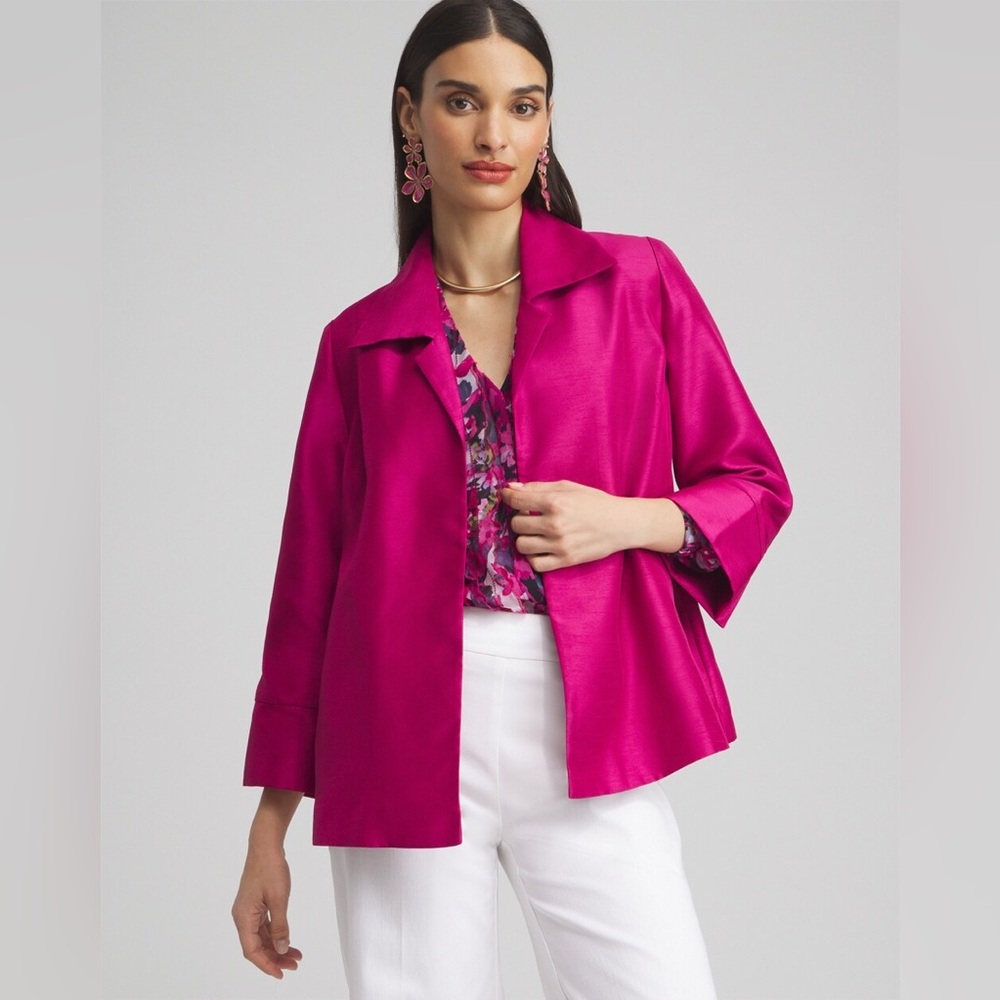 chico's shantung subtle shine topper light jacket hot pink fuschia magenta 16/18